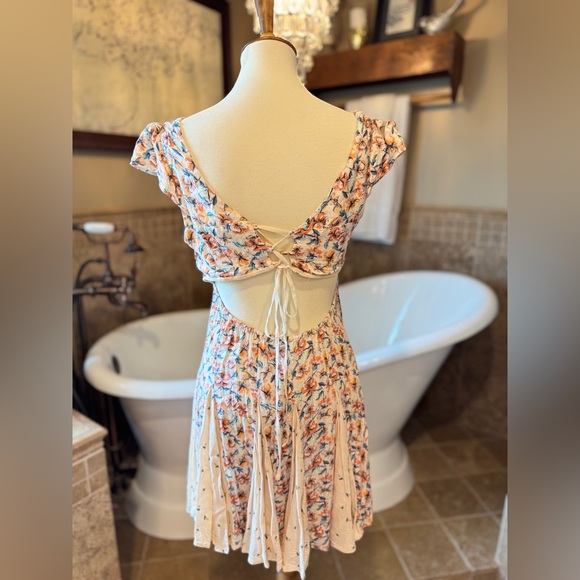 Free People Ponderosa Peach Orange Flirty Woven Floral Mini Dress medium - Picture 7 of 13
